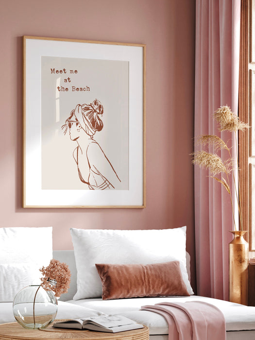 Meet Me At The Beach Print Trendy Coastal Art Beige Typography Poster Beach House Decor Ocean Wall Art Girly Print Digital Download 1 Print
