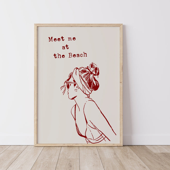 Meet Me At The Beach Print Trendy Coastal Art Red Typography Poster Beach House Decor Ocean Wall Art Girly Print Digital Download 1 Print