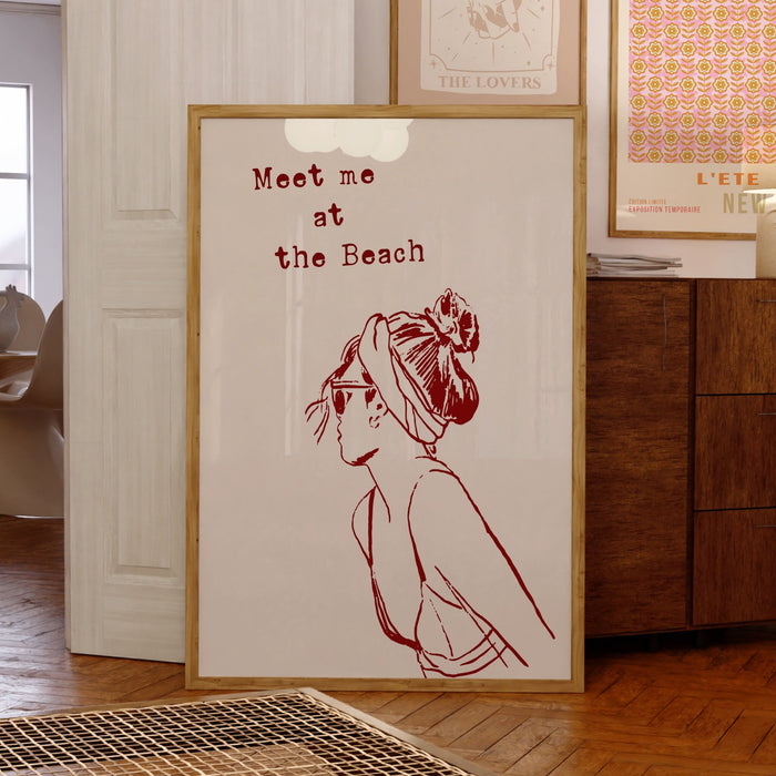 Meet Me At The Beach Print Trendy Coastal Art Red Typography Poster Beach House Decor Ocean Wall Art Girly Print Digital Download 1 Print