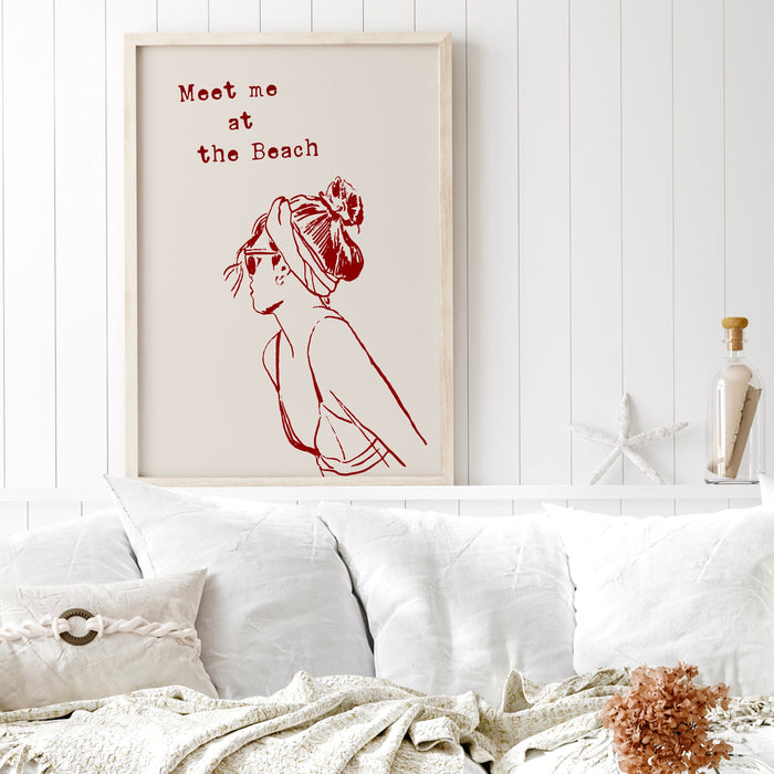 Meet Me At The Beach Print Trendy Coastal Art Red Typography Poster Beach House Decor Ocean Wall Art Girly Print Digital Download 1 Print