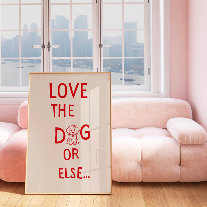Love The Dog Red Funny Typography Digital Print Trendy Wall Art Apartment Aesthetic Printable Aesthetic Dorm Room Dog Lover Gift, 1 Print