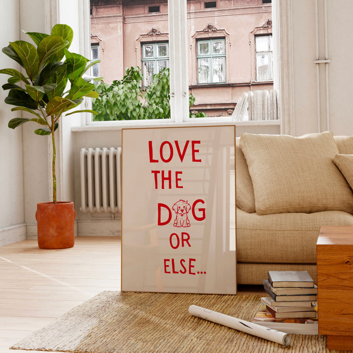 Love The Dog Red Funny Typography Digital Print Trendy Wall Art Apartment Aesthetic Printable Aesthetic Dorm Room Dog Lover Gift, 1 Print
