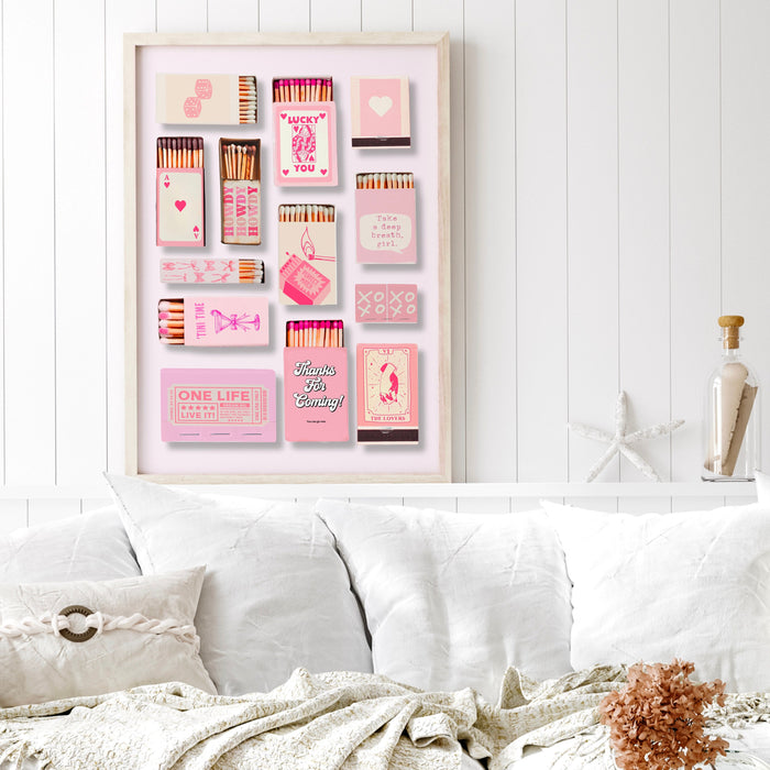 Cool Prints Trendy Retro Matchbox Wall Art Aesthetic Print Lucky You Poster Pink Funny Cute Kitchen Prints Apartment Poster Digital Download