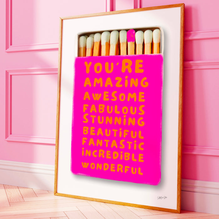 You Are Amazing Pink Orange Poster, Funky 70s Pink Wall Art, Digital Artwork,Printable, Girly Dorm Room Art Trendy Retro Digital Download