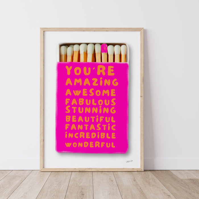 You Are Amazing Pink Orange Poster, Funky 70s Pink Wall Art, Digital Artwork,Printable, Girly Dorm Room Art Trendy Retro Digital Download