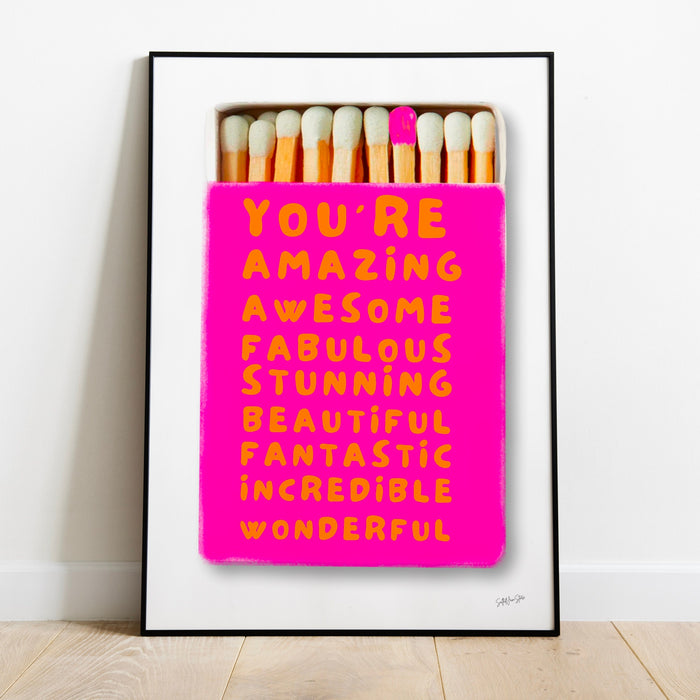 You Are Amazing Pink Orange Poster, Funky 70s Pink Wall Art, Digital Artwork,Printable, Girly Dorm Room Art Trendy Retro Digital Download