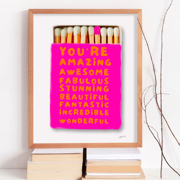 You Are Amazing Pink Orange Poster, Funky 70s Pink Wall Art, Digital Artwork,Printable, Girly Dorm Room Art Trendy Retro Digital Download