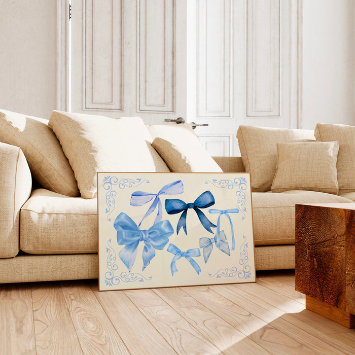 Baby Blue Coquette Bows Art Digital Download 70s Style Poster Blue Dorm Decor Dork Room Girls Nursery Digital Wall Art 1 Print