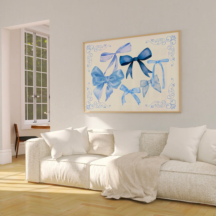 Baby Blue Coquette Bows Art Digital Download 70s Style Poster Blue Dorm Decor Dork Room Girls Nursery Digital Wall Art 1 Print