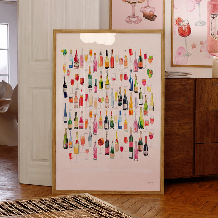 Bar Cart Art, Pink Wall Art, Abstract Poster, 70s Style Poster, Orange Pink Decor, Dork Room Wall Art, Y2K Aesthetic Wall Art, Wine Poster