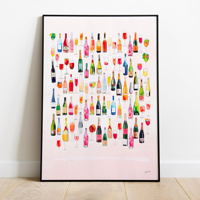Bar Cart Art, Pink Wall Art, Abstract Poster, 70s Style Poster, Orange Pink Decor, Dork Room Wall Art, Y2K Aesthetic Wall Art, Wine Poster