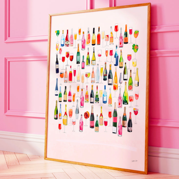 Bar Cart Art, Pink Wall Art, Abstract Poster, 70s Style Poster, Orange Pink Decor, Dork Room Wall Art, Y2K Aesthetic Wall Art, Wine Poster