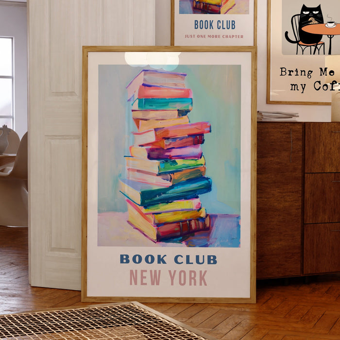 Book Lover New York Book Club Print Gift Poster Coquette Books Painting Trendy College Dorm Bookworm Wall Art Travel Poster Digital Download