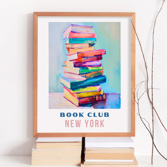Book Lover New York Book Club Print Gift Poster Coquette Books Painting Trendy College Dorm Bookworm Wall Art Travel Poster Digital Download