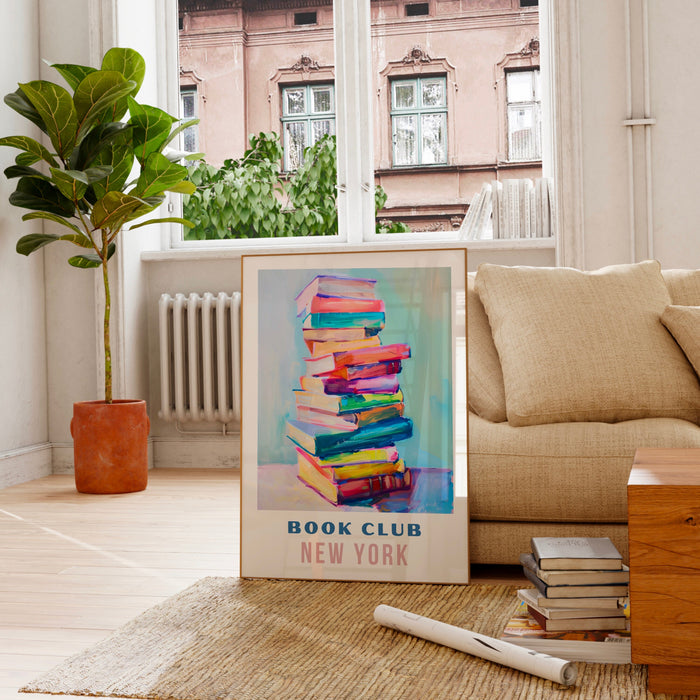 Book Lover New York Book Club Print Gift Poster Coquette Books Painting Trendy College Dorm Bookworm Wall Art Travel Poster Digital Download