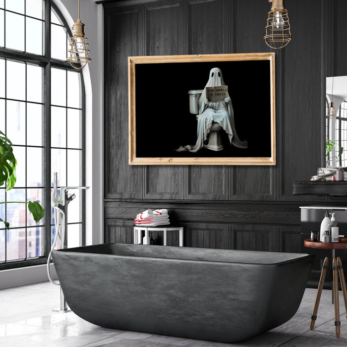 Spooky Times Ghost on the toilet funny halloween scary bathroom print gallery set of 9 black and white landscape poster digital download