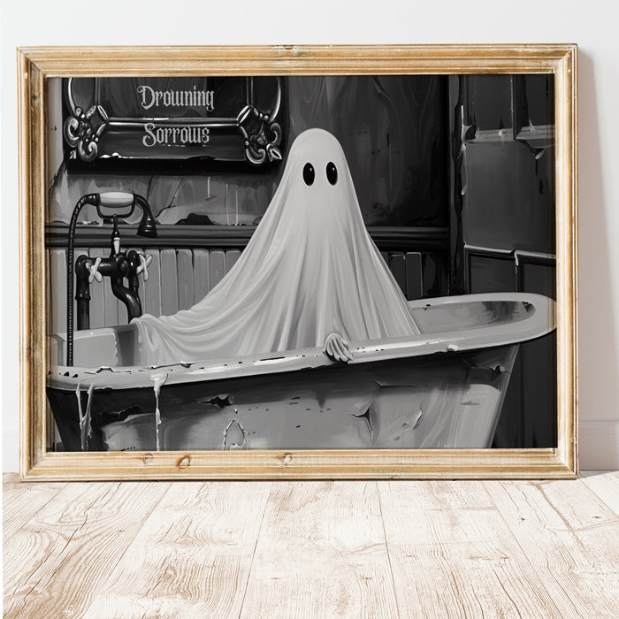 Spooky Times Ghost on the toilet funny halloween scary bathroom print gallery set of 9 black and white landscape poster digital download