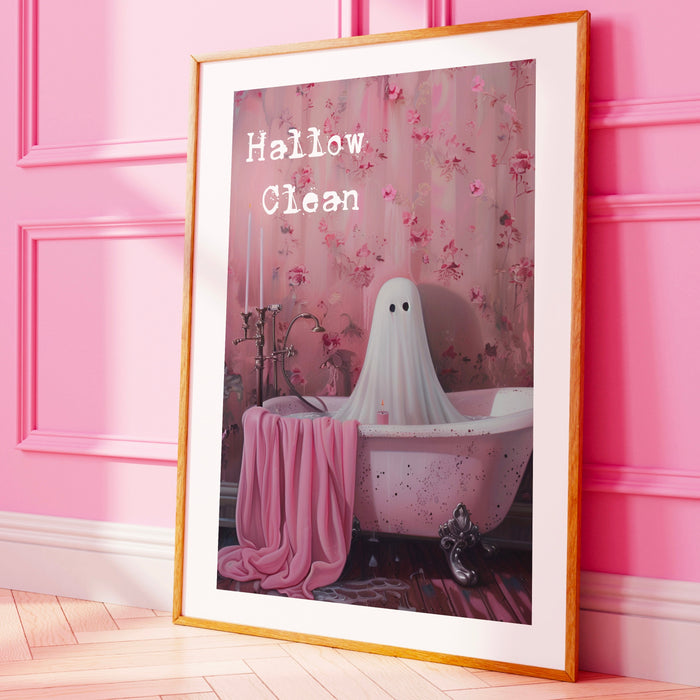 Hallow Clean halloween bathroom laundry art cute ghost in bath funny halloween pink print nursery kids room wall art digital download