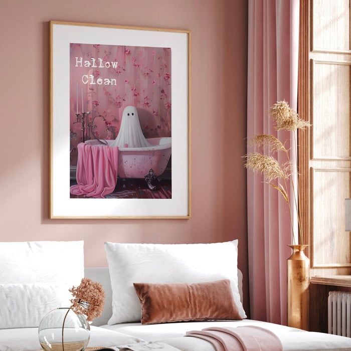 Hallow Clean halloween bathroom laundry art cute ghost in bath funny halloween pink print nursery kids room wall art digital download