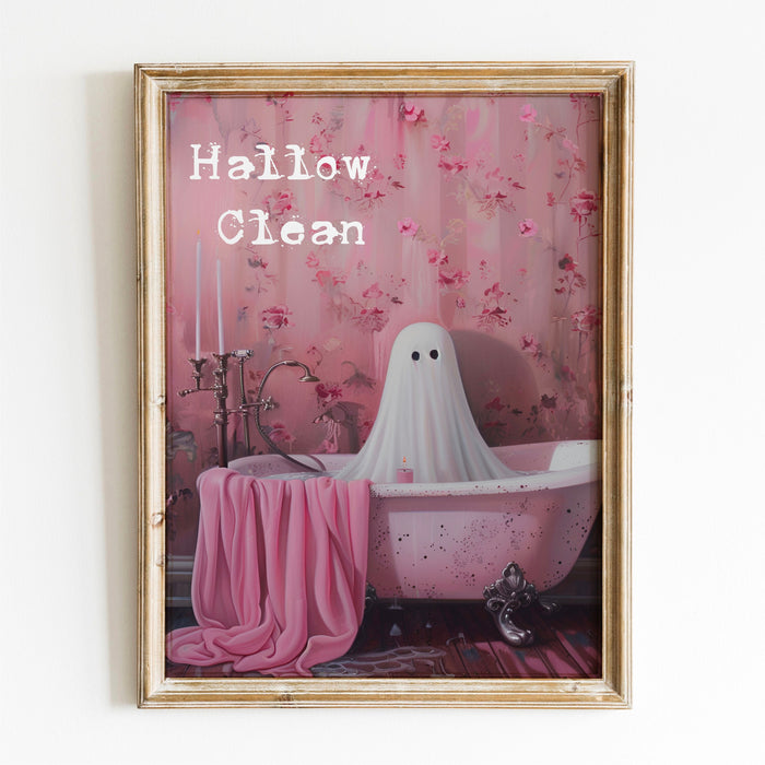 Hallow Clean halloween bathroom laundry art cute ghost in bath funny halloween pink print nursery kids room wall art digital download