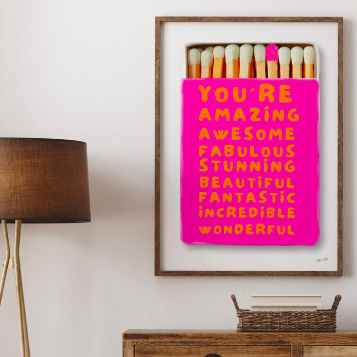 You Are Amazing Pink Orange Poster, Funky 70s Pink Wall Art, Digital Artwork,Printable, Girly Dorm Room Art Trendy Retro Digital Download