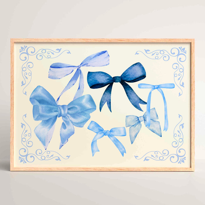 Baby Blue Coquette Bows Art Digital Download 70s Style Poster Blue Dorm Decor Dork Room Girls Nursery Digital Wall Art 1 Print
