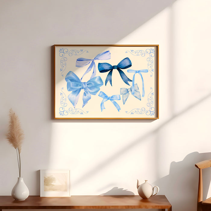 Baby Blue Coquette Bows Art Digital Download 70s Style Poster Blue Dorm Decor Dork Room Girls Nursery Digital Wall Art 1 Print
