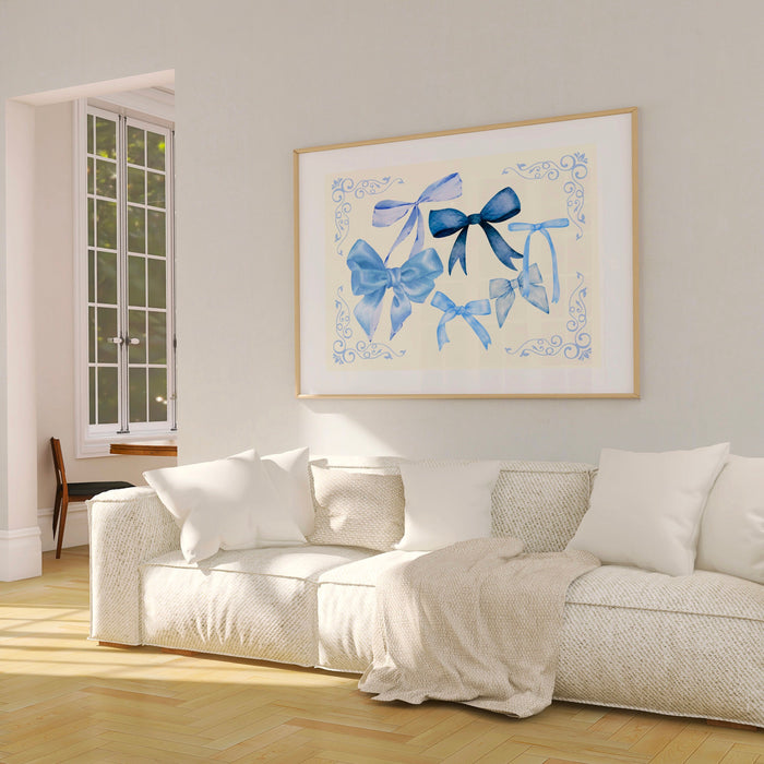 Baby Blue Coquette Bows Art Digital Download 70s Style Poster Blue Dorm Decor Dork Room Girls Nursery Digital Wall Art 1 Print
