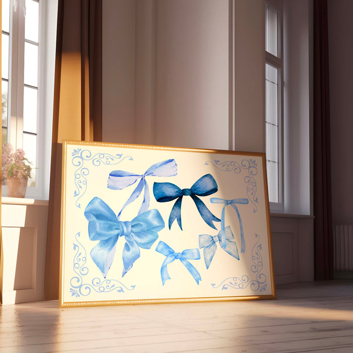 Baby Blue Coquette Bows Art Digital Download 70s Style Poster Blue Dorm Decor Dork Room Girls Nursery Digital Wall Art 1 Print