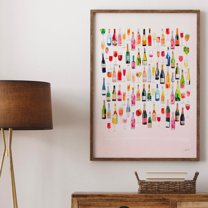 Bar Cart Art, Pink Wall Art, Abstract Poster, 70s Style Poster, Orange Pink Decor, Dork Room Wall Art, Y2K Aesthetic Wall Art, Wine Poster
