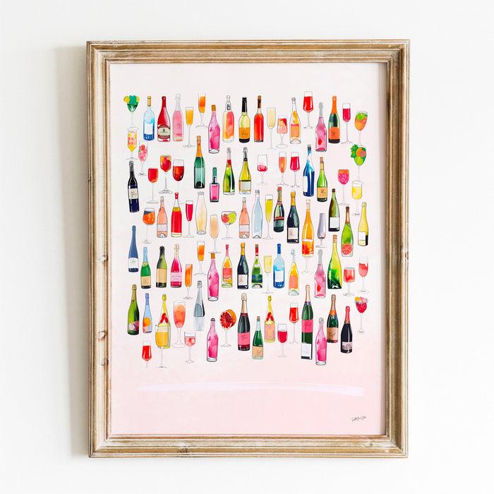 Bar Cart Art, Pink Wall Art, Abstract Poster, 70s Style Poster, Orange Pink Decor, Dork Room Wall Art, Y2K Aesthetic Wall Art, Wine Poster