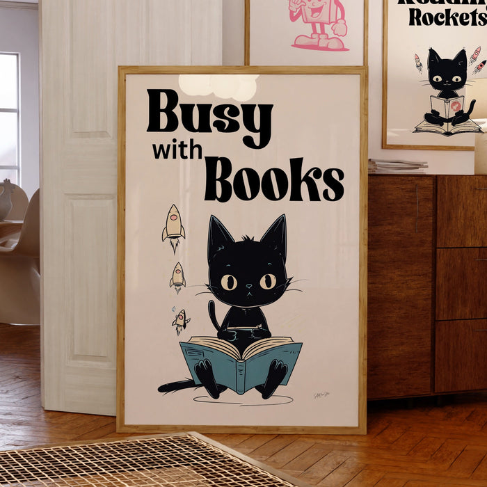Love Reading posters classroom decor cat playroom print library wall art nursery art home school learning poster childrens book printable