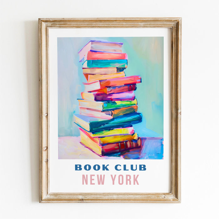 Book Lover New York Book Club Print Gift Poster Coquette Books Painting Trendy College Dorm Bookworm Wall Art Travel Poster Digital Download
