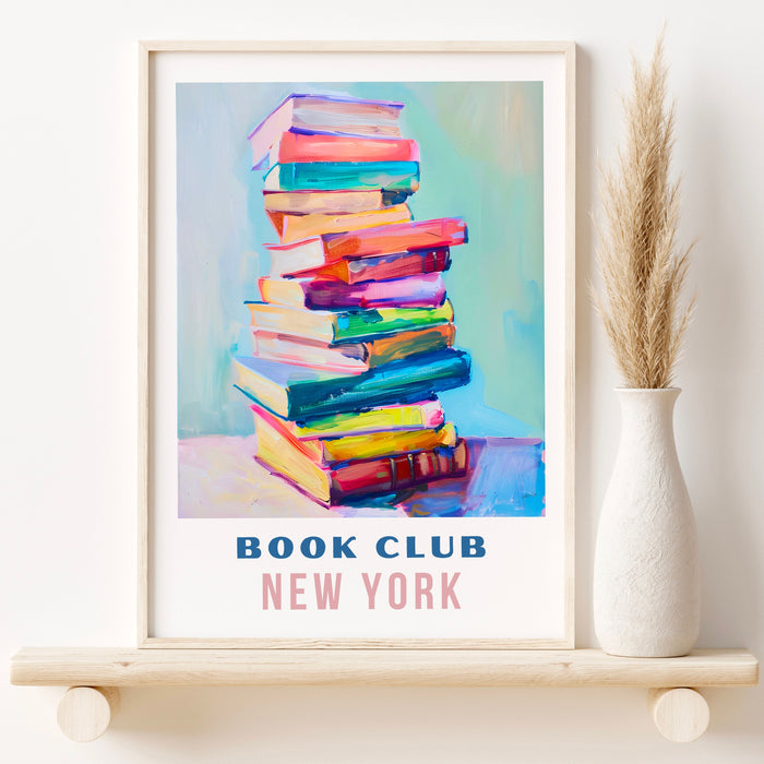 Book Lover New York Book Club Print Gift Poster Coquette Books Painting Trendy College Dorm Bookworm Wall Art Travel Poster Digital Download