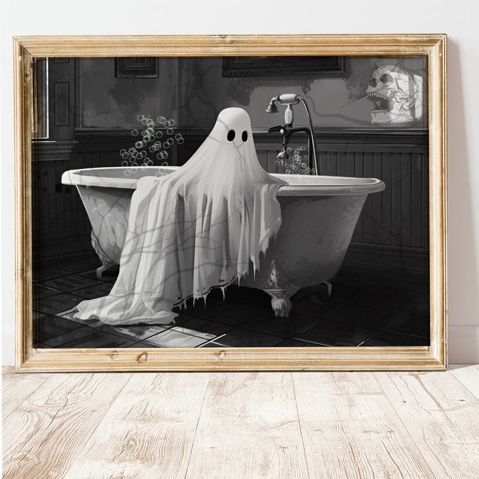Spooky Times Ghost on the toilet funny halloween scary bathroom print gallery set of 9 black and white landscape poster digital download