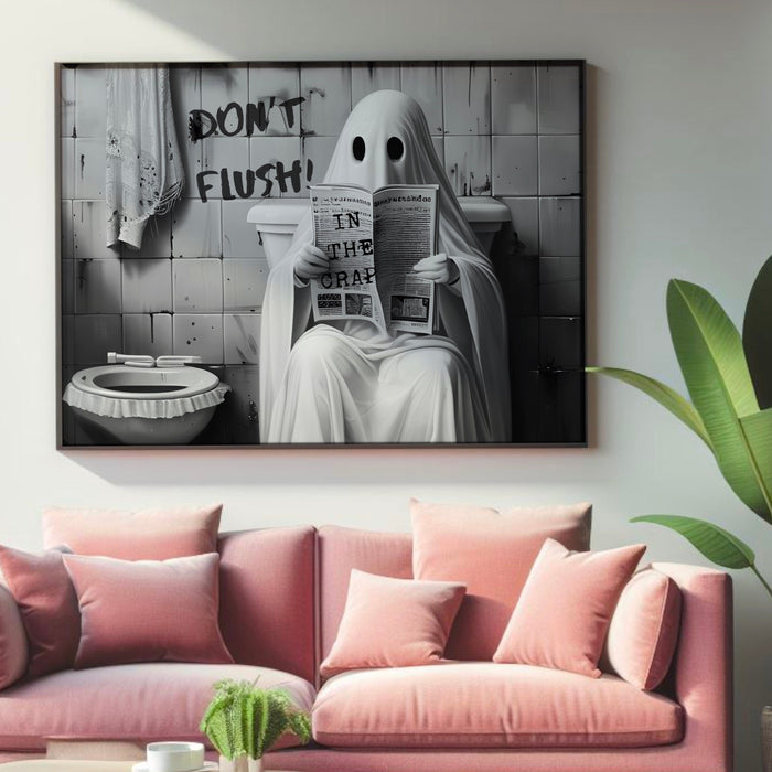 Spooky Times Ghost on the toilet funny halloween scary bathroom print gallery set of 9 black and white landscape poster digital download