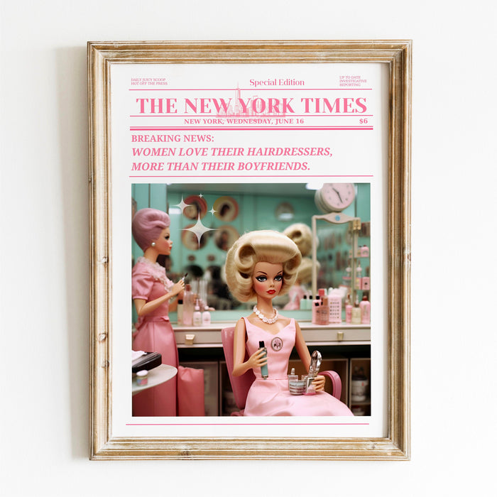 Trendy Newspaper Print, Hairdresser Wall Art, Preppy Vintage Wall Decor, Funny Dorm decor, Bar Cart Wall Art. Retro Doll, Funny Printable