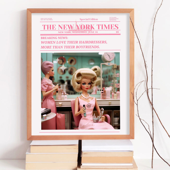 Trendy Newspaper Print, Hairdresser Wall Art, Preppy Vintage Wall Decor, Funny Dorm decor, Bar Cart Wall Art. Retro Doll, Funny Printable