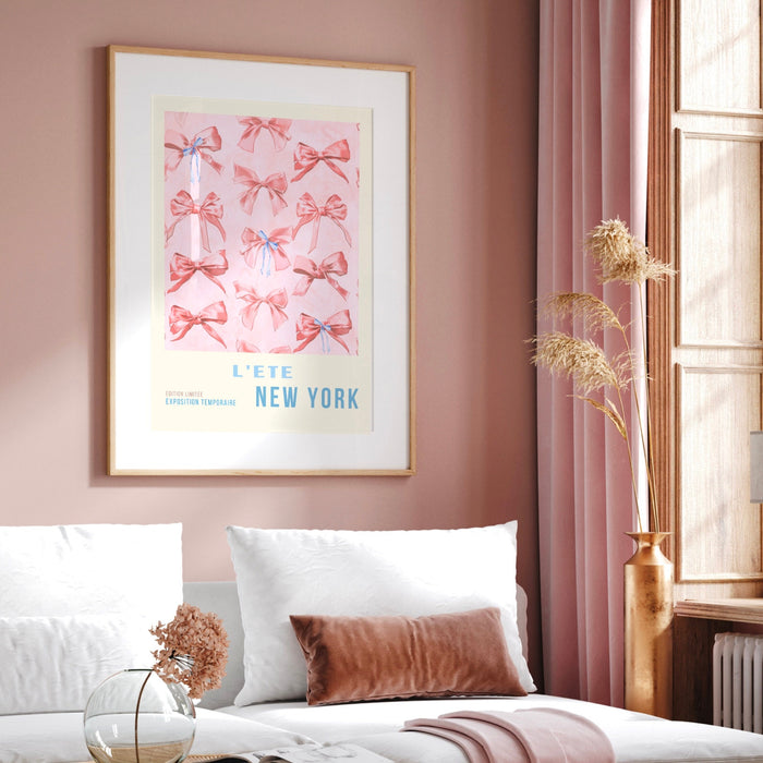 Coquette Pink Bow Prints Trendy Retro Wall Art Set of 3 Travel Posters Aesthetic Print Coquette Pink Bow Flower Print Digital Art