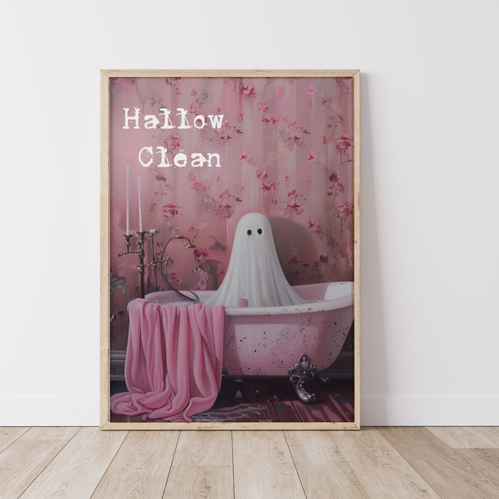 Hallow Clean halloween bathroom laundry art cute ghost in bath funny halloween pink print nursery kids room wall art digital download