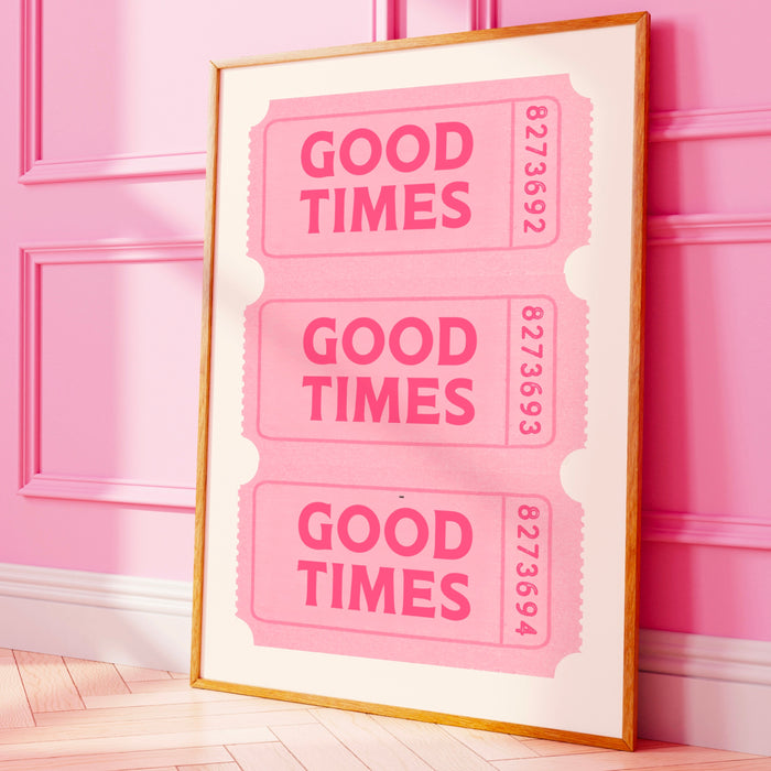 Good Times Ticket Pink Poster, Funky 70s Pink Wall Art, Digital Artwork,Printable, Girly Dorm Room Art Trendy Retro Digital Download 1 Print
