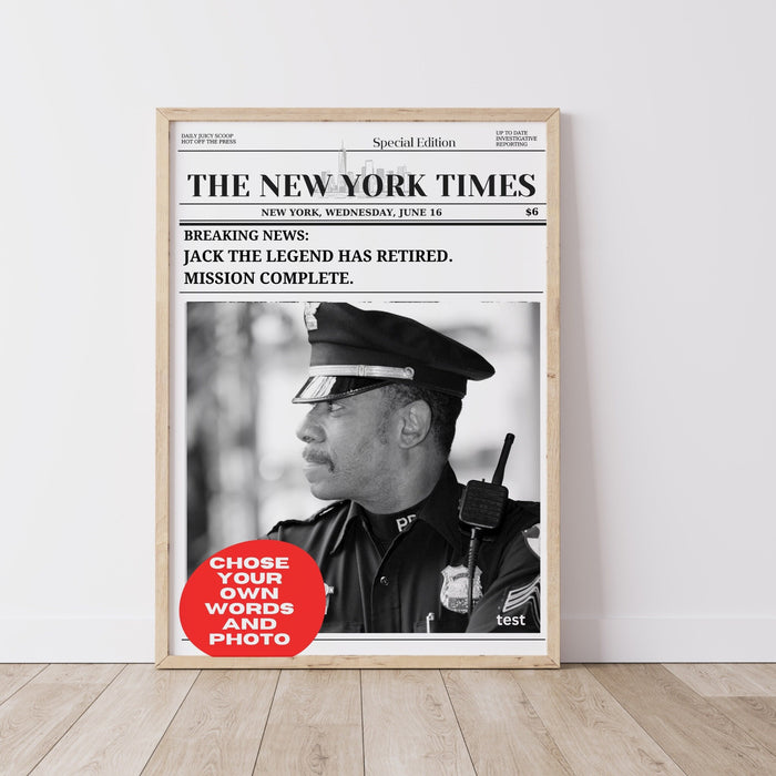 Police Retirement Gift for Men or Women Military Police Christmas Card Police Birthday Party Decorations Personalized Newspaper Print