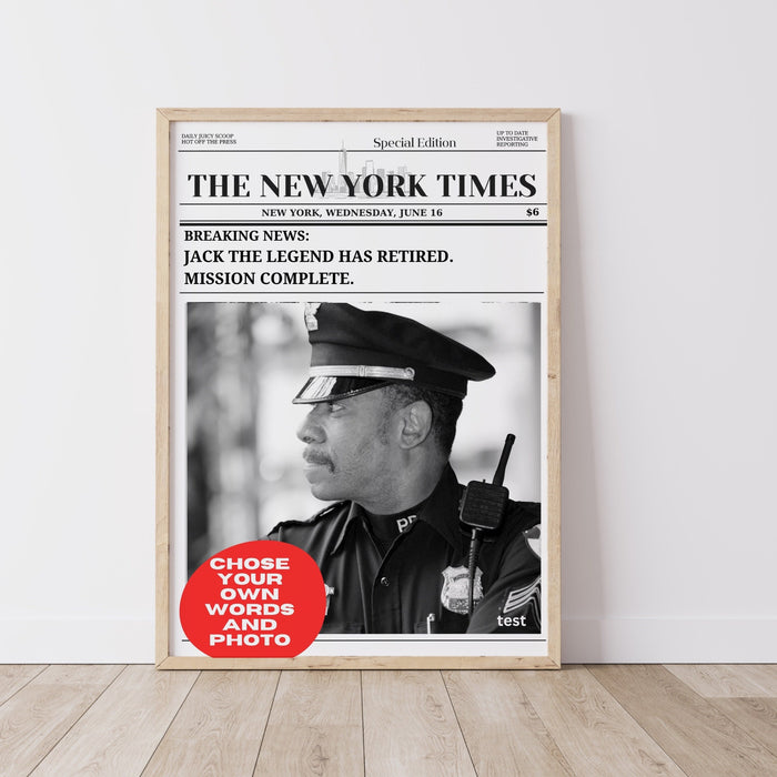 Police Retirement Gift for Men or Women Military or Police Retirement Card Police Retirement Party Decorations Personalized Newspaper Print