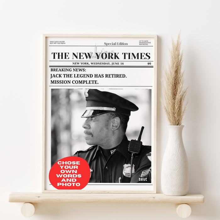 Police Retirement Gift for Men or Women Military or Police Retirement Card Police Retirement Party Decorations Personalized Newspaper Print
