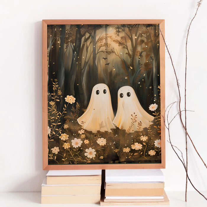 Cute forest ghost floral halloween cottagecore vntage nursery wall art digital download
