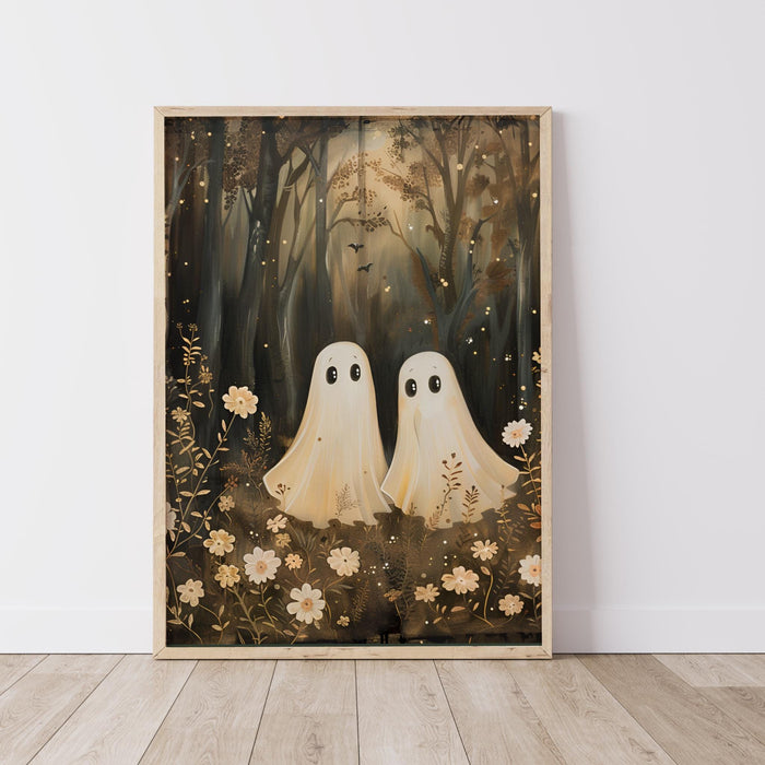 Cute forest ghost floral halloween cottagecore vntage nursery wall art digital download