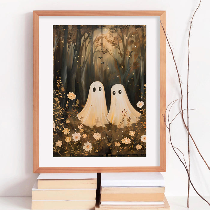 Cute forest ghost floral halloween cottagecore vntage nursery wall art digital download