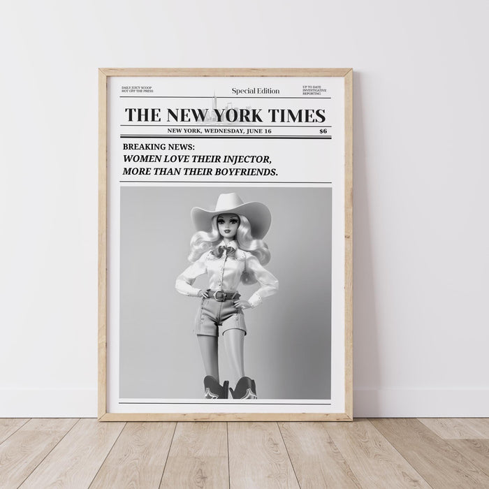 Trendy Newspaper Print Injector Beautician Wall Art Preppy Vintage Wall Decor, Funny Dorm decor Bar Cart Art Salon Decor Funny Printable