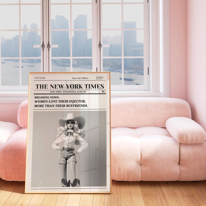 Trendy Newspaper Print Injector Beautician Wall Art Preppy Vintage Wall Decor, Funny Dorm decor Bar Cart Art Salon Decor Funny Printable