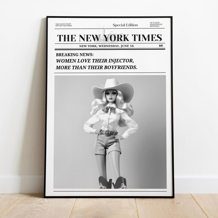 Trendy Newspaper Print Injector Beautician Wall Art Preppy Vintage Wall Decor, Funny Dorm decor Bar Cart Art Salon Decor Funny Printable